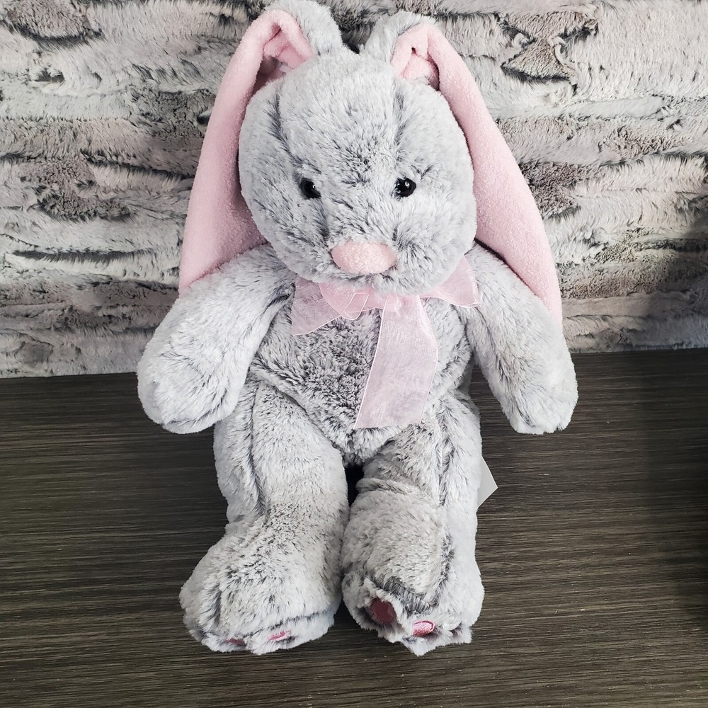 Inter-American Frosted Gray Bunny Rabbit 14" Easter Plush Pink Ears Bow
